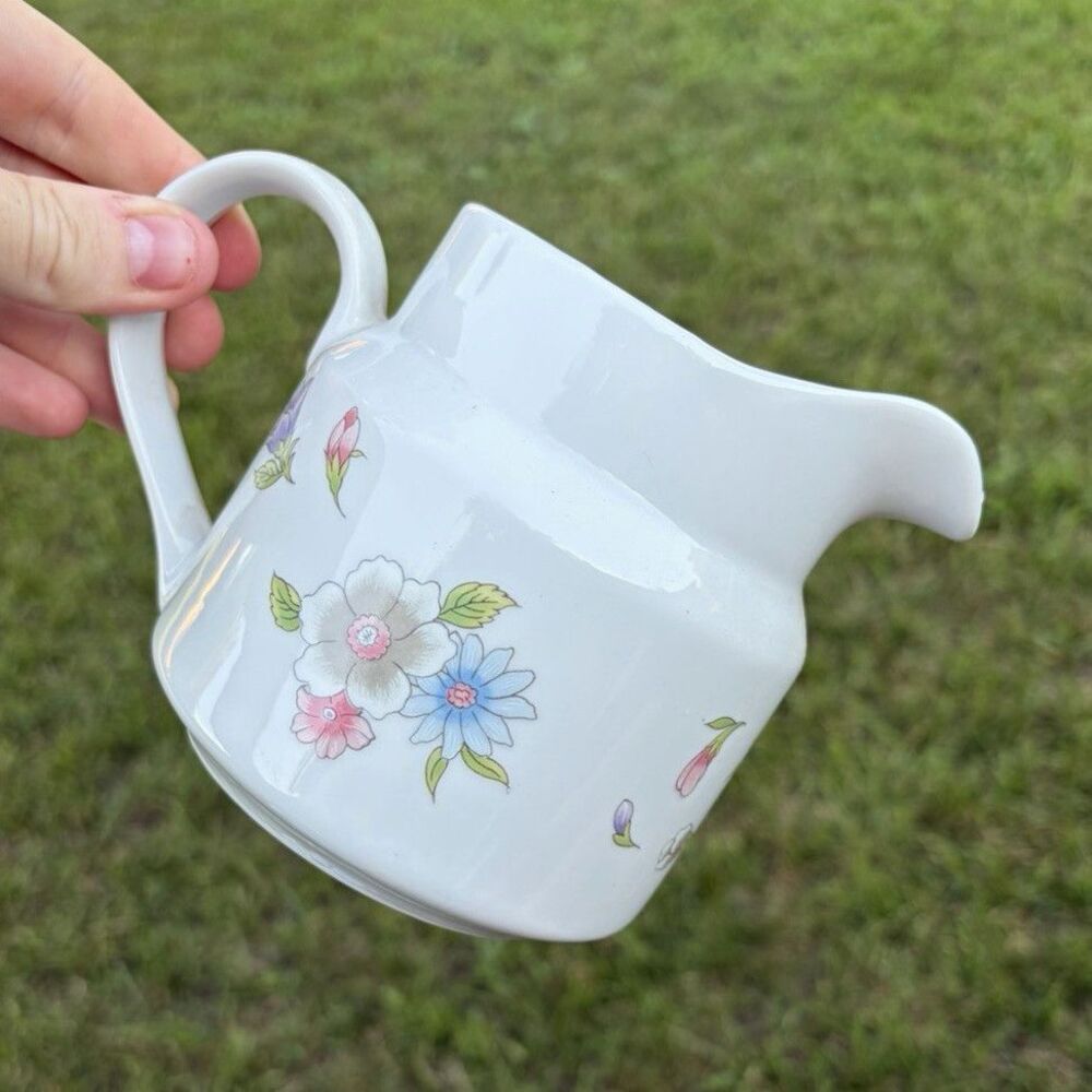 FTD Especially for You Floral Ceramic Creamer Pitcher White Glossy Japan 1989
